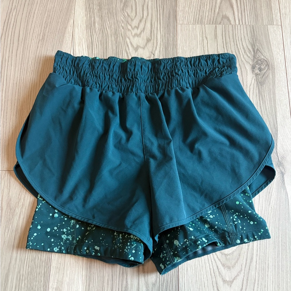 Athleta 2 in 1 Turquoise Speckled Shorts Size XS
